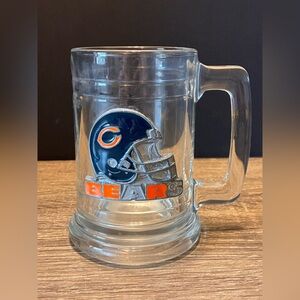 Vtg Chicago Bears Glass Tankard 14oz Beer Mug Pewter Embossed Logo Helmet NFL